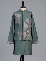 Sage green geometric linen silk waistcoat set