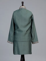 Sage green geometric linen silk waistcoat set