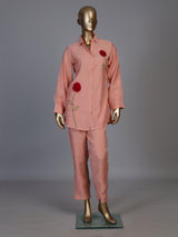 Elegant aqua blue linen co ord set with delicate threadwork
