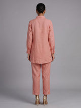Elegant aqua blue linen co ord set with delicate threadwork