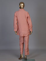 Elegant aqua blue linen co ord set with delicate threadwork