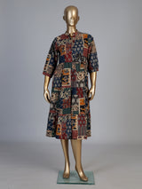 Multicolor cotton silk printed kurti with stand collar elegance