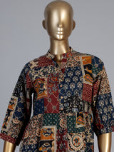 Multicolor cotton silk printed kurti with stand collar elegance