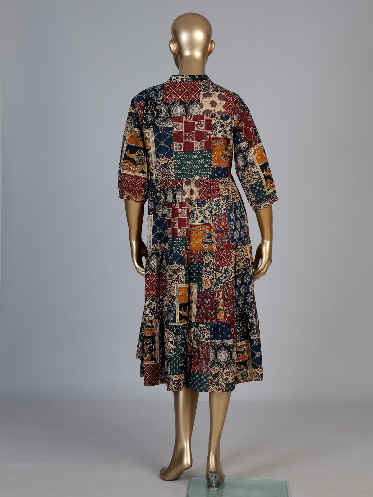 Multicolor cotton silk printed kurti with stand collar elegance