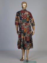 Multicolor cotton silk printed kurti with stand collar elegance