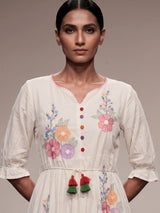 Off white cotton blend designer kurti with floral embroidery