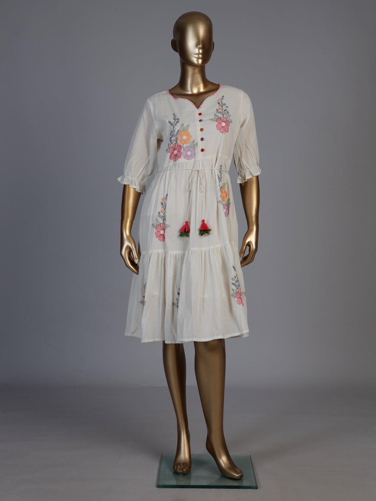 Off white cotton blend designer kurti with floral embroidery