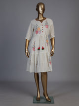 Off white cotton blend designer kurti with floral embroidery