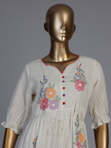 Off white cotton blend designer kurti with floral embroidery