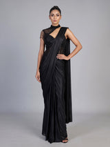 Enchanting black metallic shimmer lycra ready to wear saree