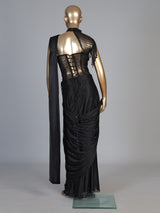 Enchanting black metallic shimmer lycra ready to wear saree