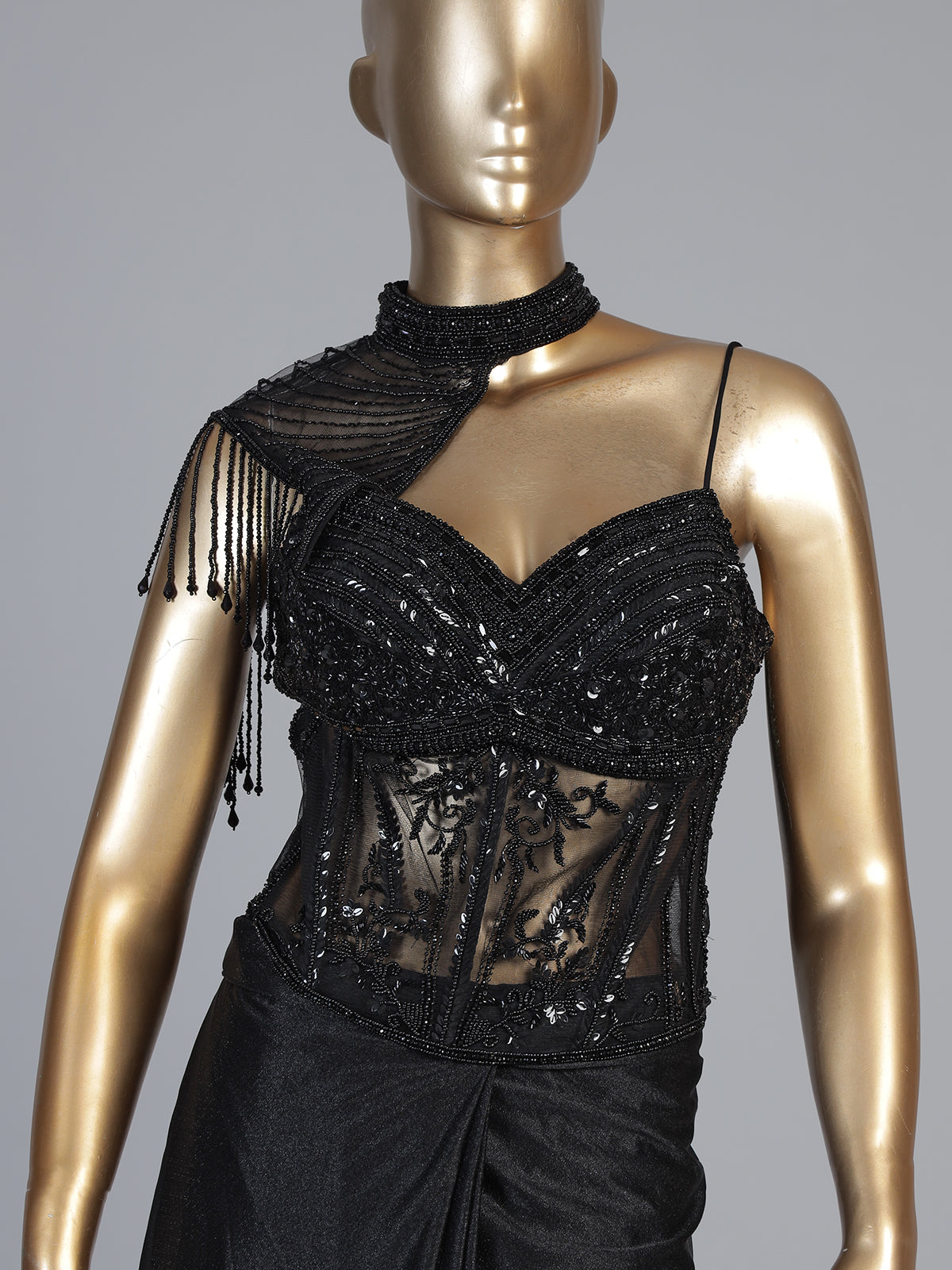 Enchanting black metallic shimmer lycra ready to wear saree