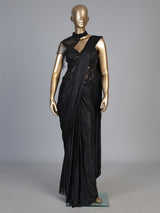 Enchanting black metallic shimmer lycra ready to wear saree