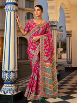 Multicolor crepe silk women bridal patola saree