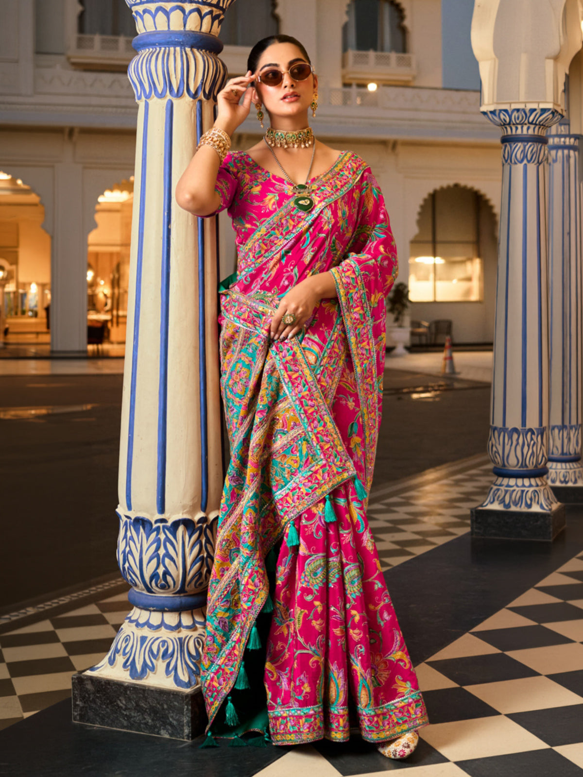 Multicolor crepe silk women bridal patola saree