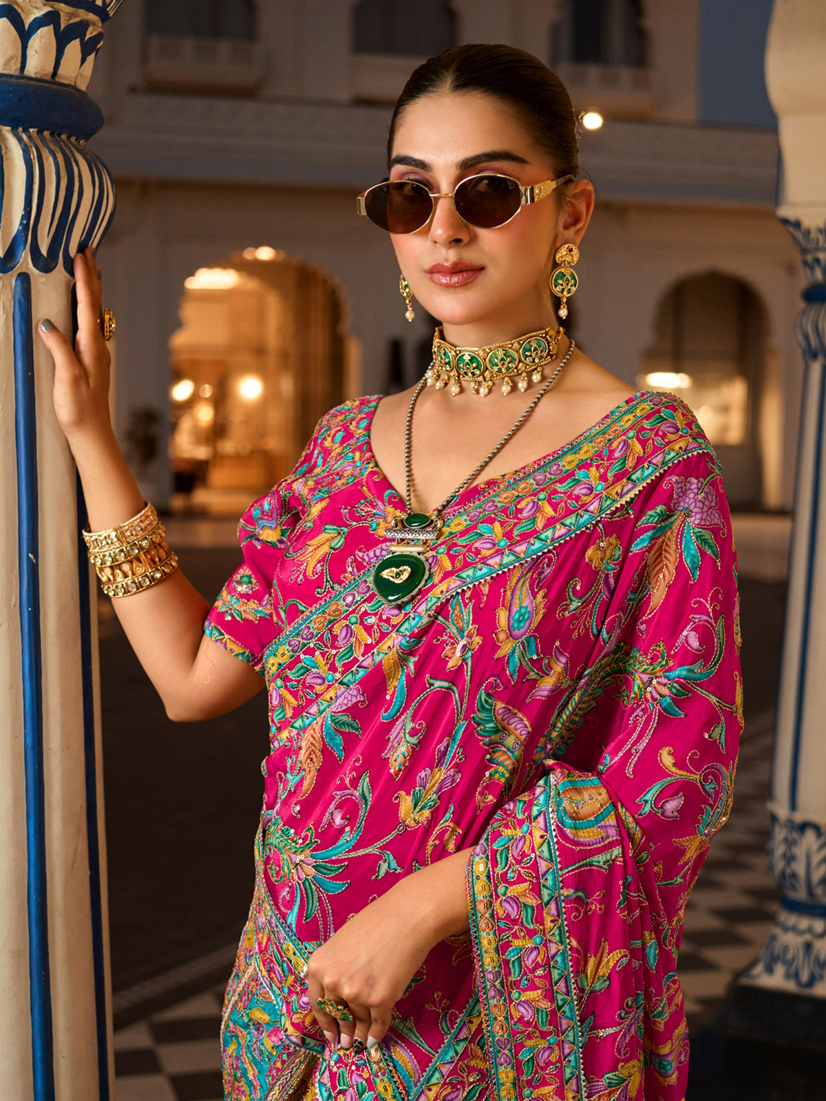 Multicolor crepe silk women bridal patola saree