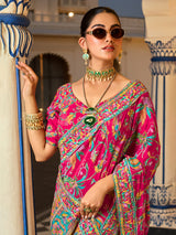Multicolor crepe silk women bridal patola saree