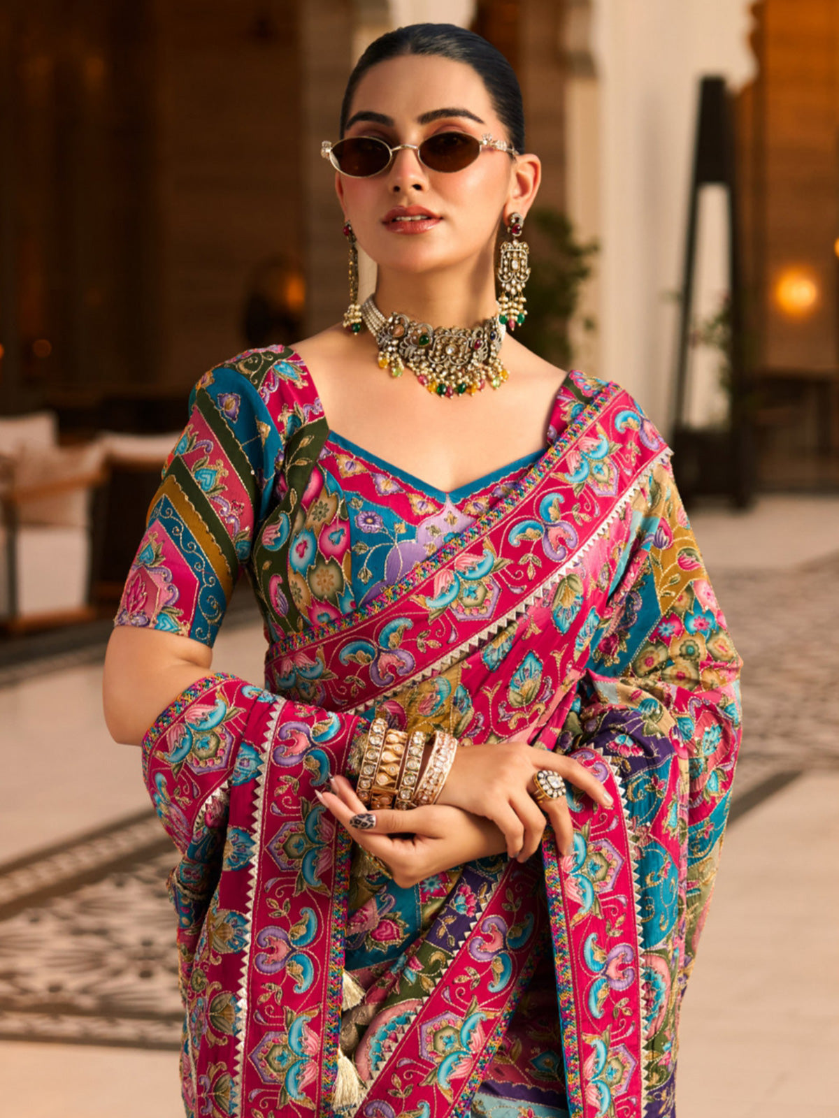 Multicolor crepe silk women regal patola print saree
