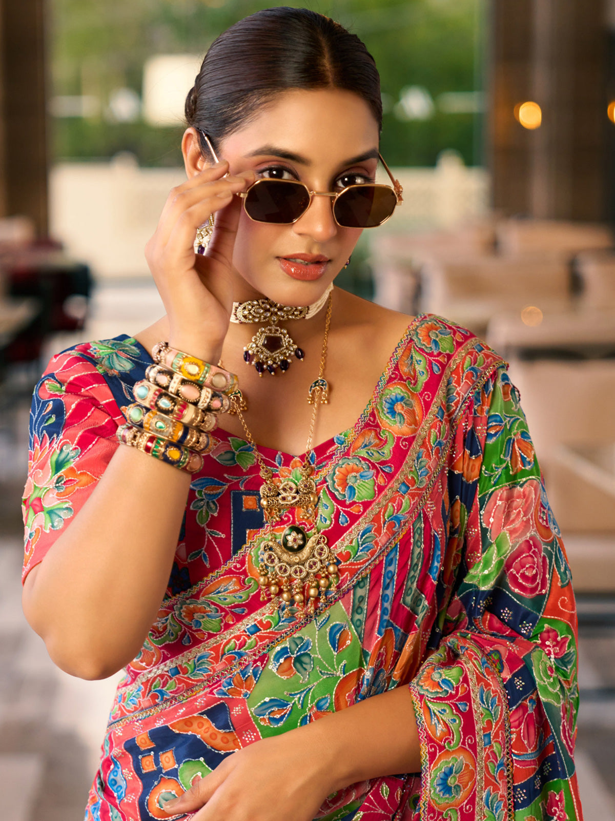 Multicolor crepe silk women patan patola printed saree