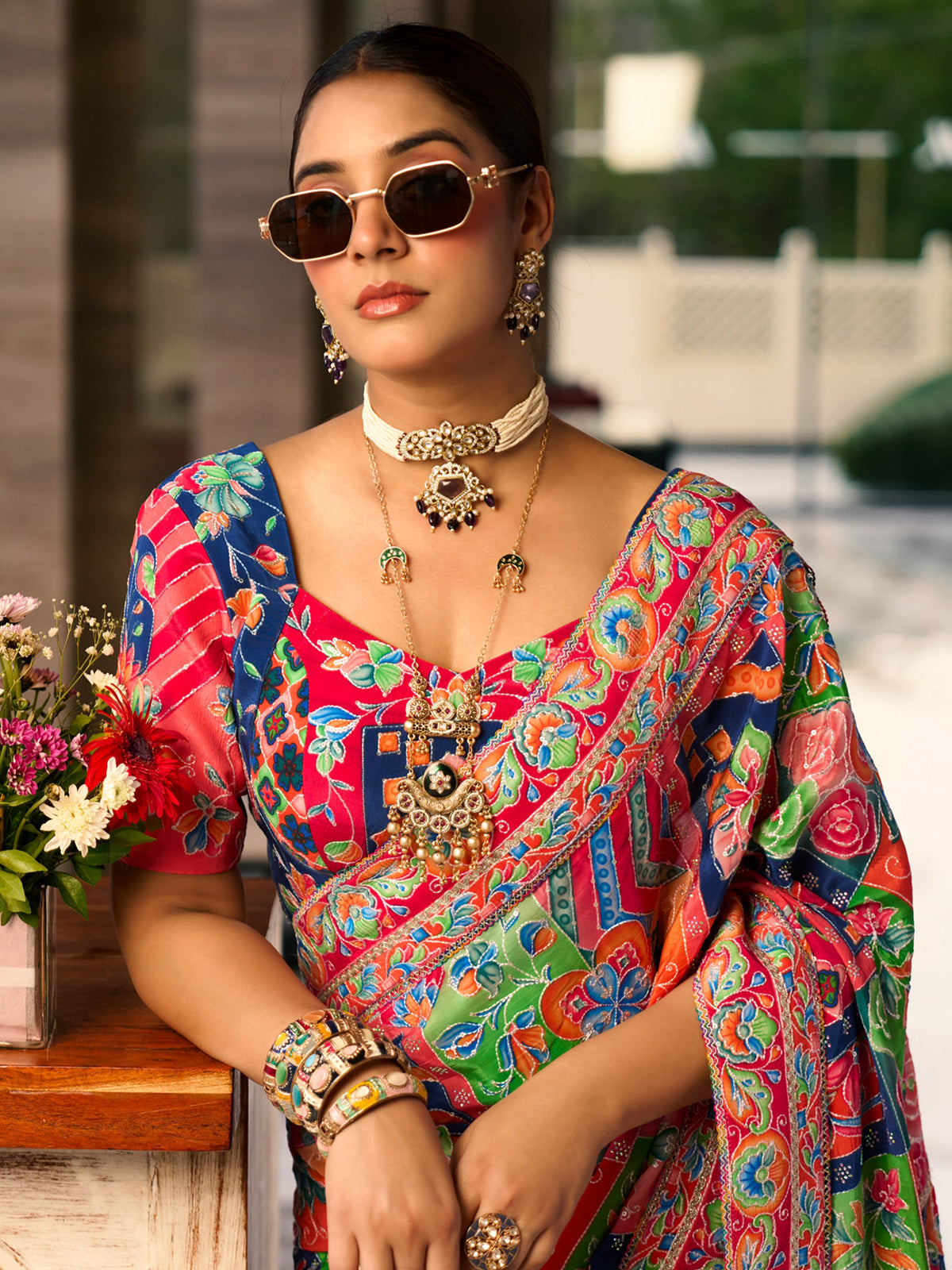 Multicolor crepe silk women patan patola printed saree