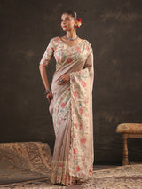 Lavender floral embellished tussar saree for women
