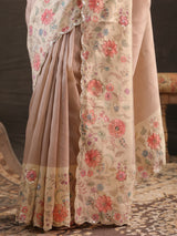 Lavender floral embellished tussar saree for women