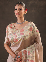 Lavender floral embellished tussar saree for women