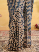 Indigo blue chevron printed saree for women