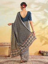 Indigo blue chevron printed saree for women