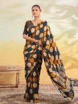 Brown abstract printed crape saree for women