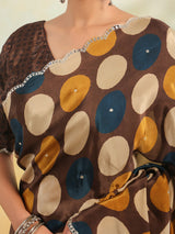 Brown abstract printed crape saree for women