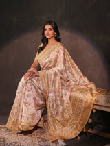 Cream champagne gold kalamkari saree for women