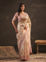 Cream dusty mauve kalamkari saree for women