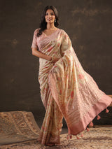Cream dusty mauve kalamkari saree for women