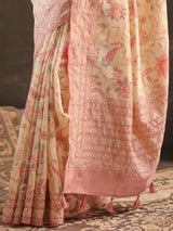 Cream dusty mauve kalamkari saree for women
