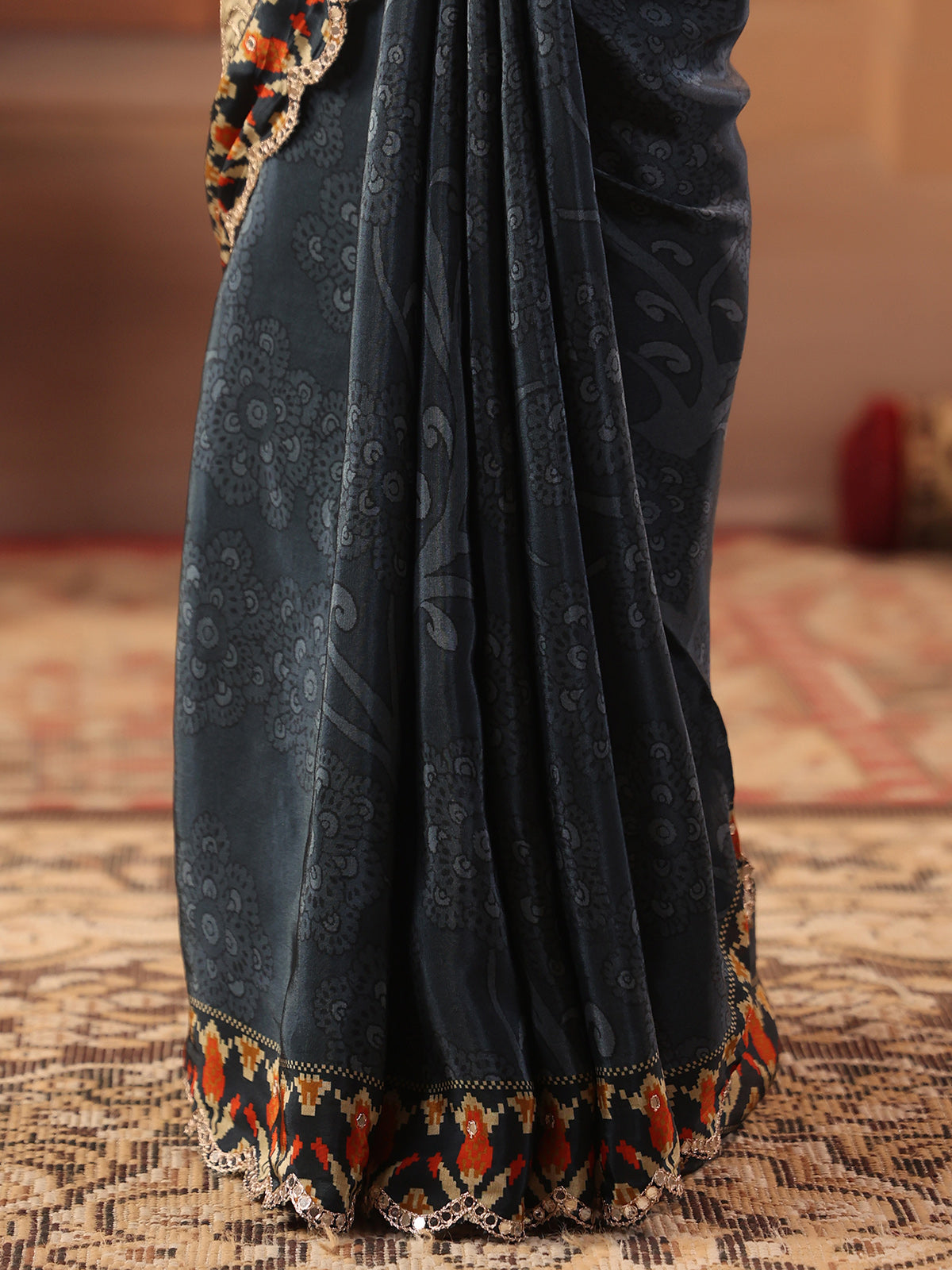 Slate grey blue kalamkari saree for women