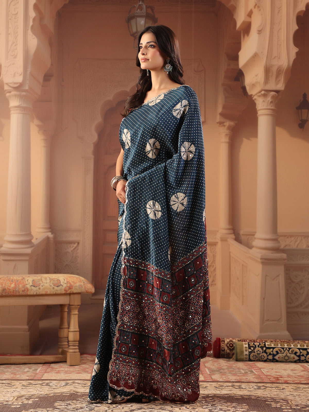 Midnight indigo bandhani printed saree for women