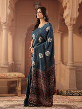 Midnight indigo bandhani printed saree for women