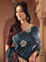 Midnight indigo bandhani printed saree for women