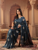 Midnight indigo bandhani printed saree for women