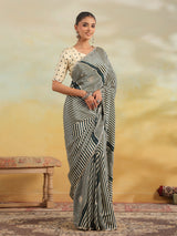 Teal green leheriya mirror work saree