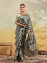 Teal green leheriya mirror work saree