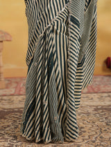 Teal green leheriya mirror work saree