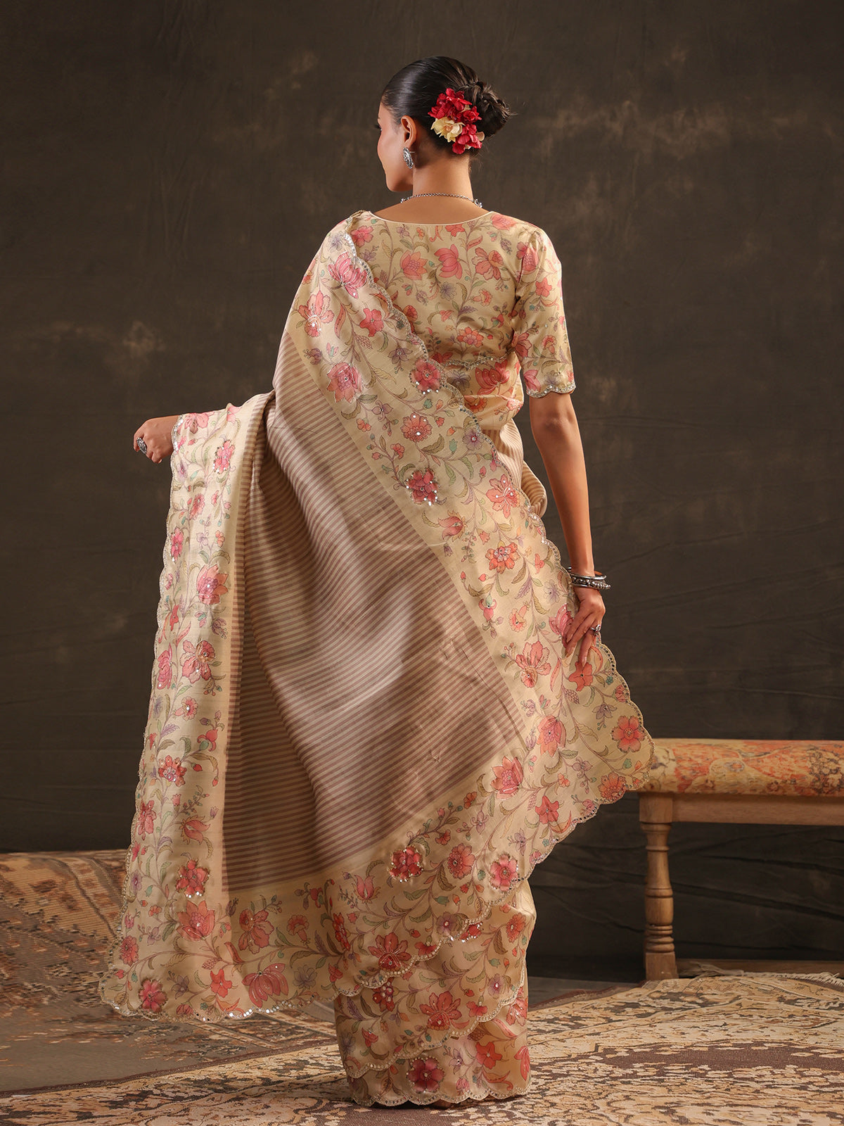 Dusty lavender kashmiri floral saree for women