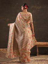 Dusty lavender kashmiri floral saree for women