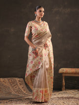 Dusty lavender kashmiri floral saree for women