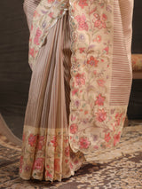 Dusty lavender kashmiri floral saree for women