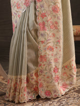 Sage mint green striped saree for women