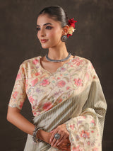 Sage mint green striped saree for women