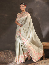 Sage mint green striped saree for women